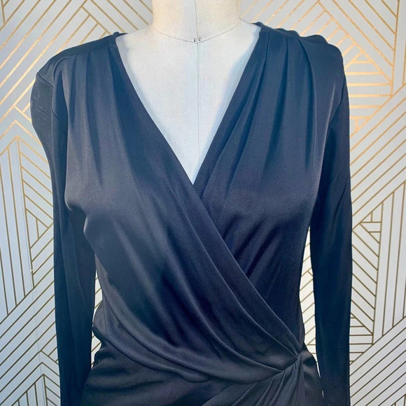 Aritzia Babaton Draped Dress Ruched Faux Wrap Long Sleeve Black Size‎ Small - Picture 3 of 11